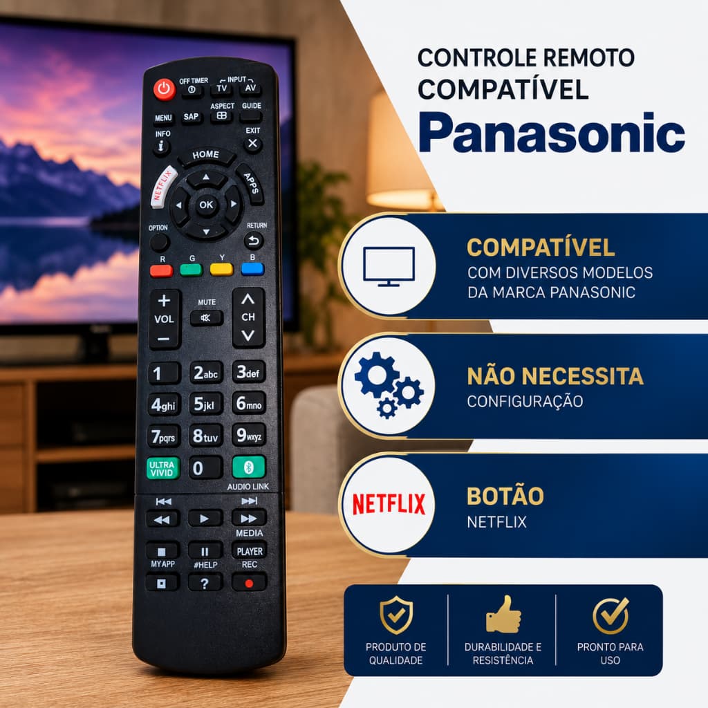 Controle Remoto TV Compatível Panasonic Televisão Smart Tecla Netflix APPS