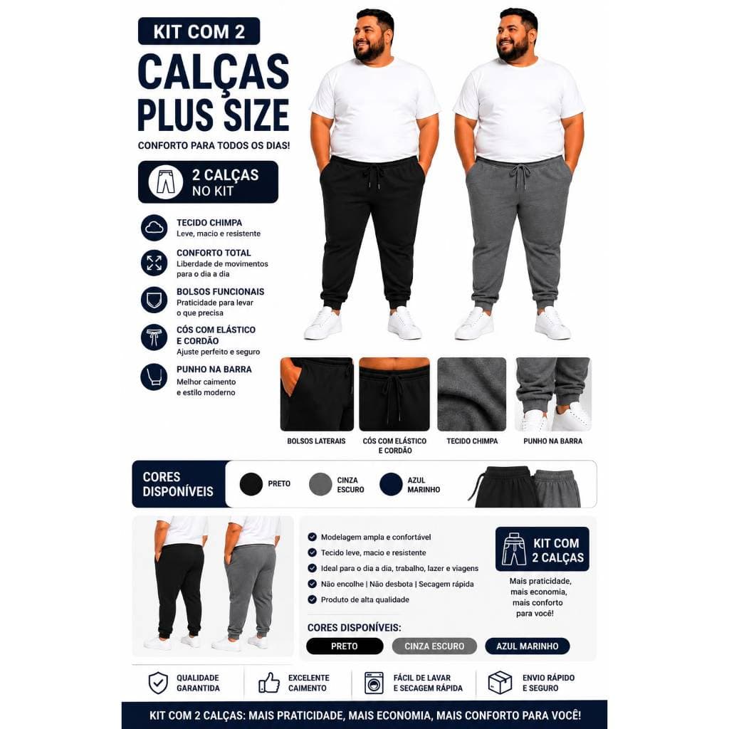 Kit 2 Calças Masculinas Plus Size G8 Confortável