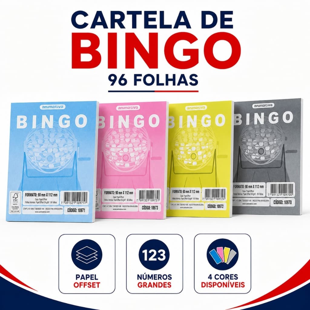 Bloco Cartela De Bingo Animativa Com 96 Folhas