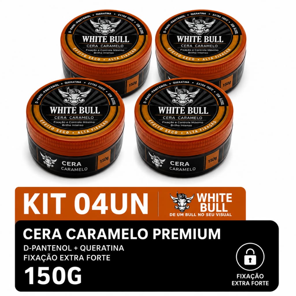 kit c/ 04 unidades Cera Modeladora Caramelo Premium 150g - White Bull