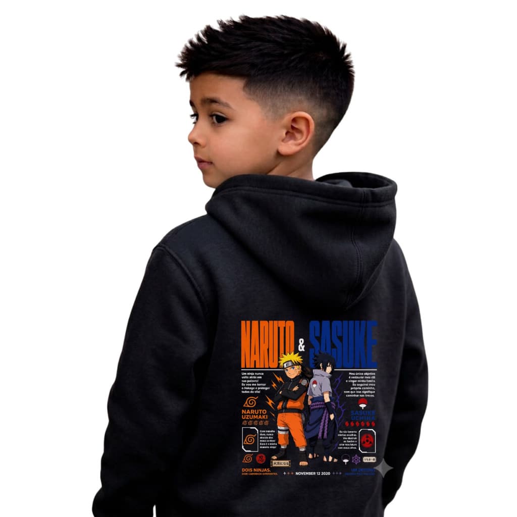Blusa Masculina Moletom juvenil e Infantil Anime Naruto Uchiha Sasuke Vilas Renegadas