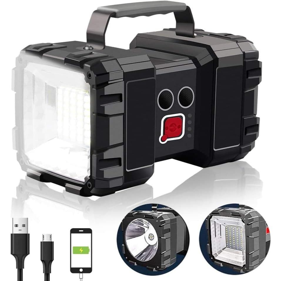 Lanterna LED Recarregável 8000mAh Super Brilhante USB Portátil Dupla Luz 4 Modos Camping Emergência