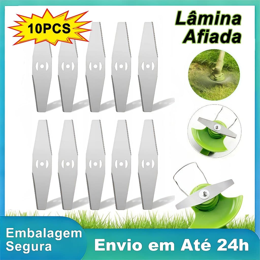 Kit 10 Lâminas Facas Para Roçadeira Aparador Cortador De Grama Lâmina Serra