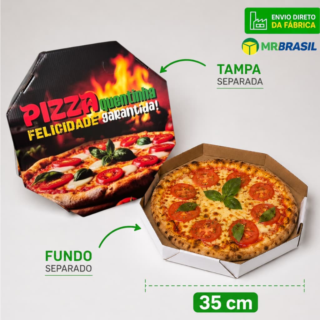 Caixa de Pizza Oitavada Nº 35cm Kit 25 Unidades Reforçada Acabamento Premium Estampa Brilho Delivery