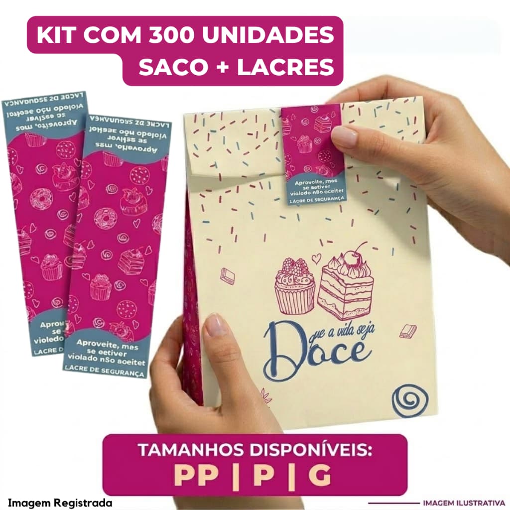 300 Sacos Para Doces Confeitaria Delivery Cookies, Brownies e Bolos Com Lacres Segurança Adesivos Atacado