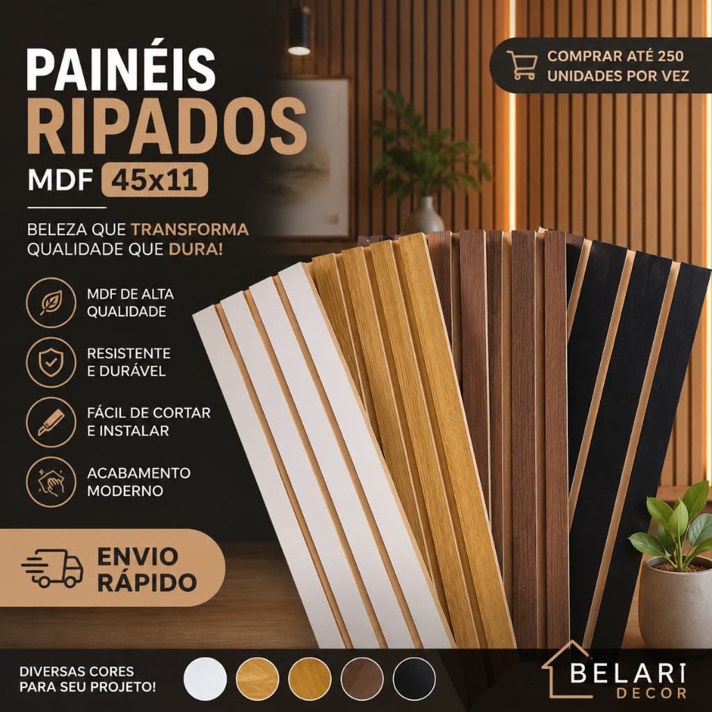 Kit Revestimento Painel De Parede Ripado MDF 45x11 Decorativo Moderno - Envio Imediato