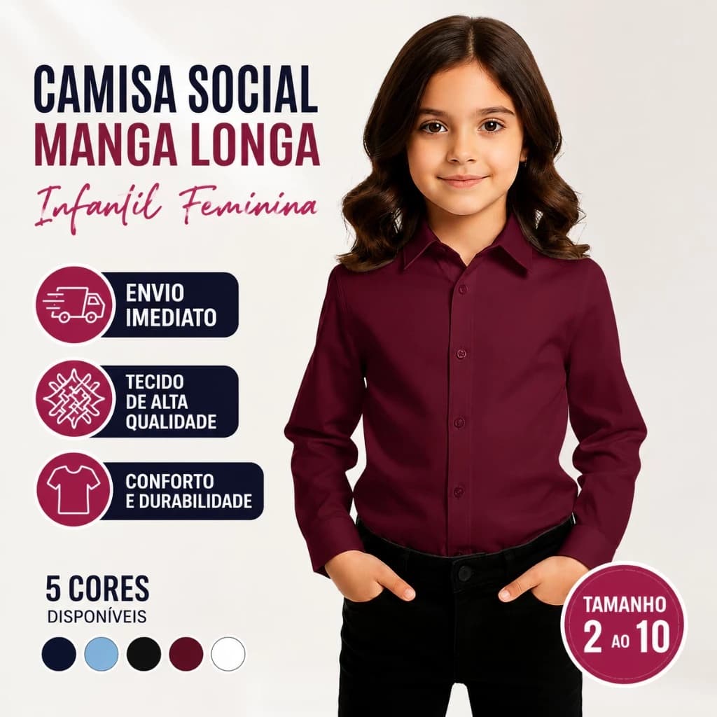 Camisa Social Infantil Manga Longa Elegante Festa Batizado Casamento Tamanhos  - Envio Imediato !!!