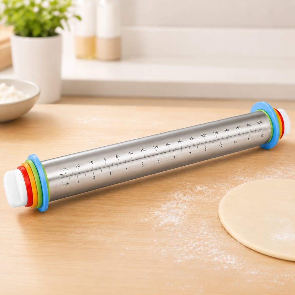 Rolo de Massa Inox Ajustável com Medidas Profissional para Confeitaria, Pizza e Pão