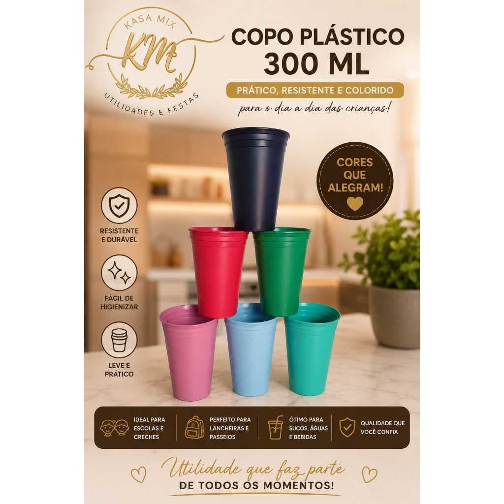 Copo creche escolar 300 ml de Plástico - Merenda, festas, crianças - Reutilizável
