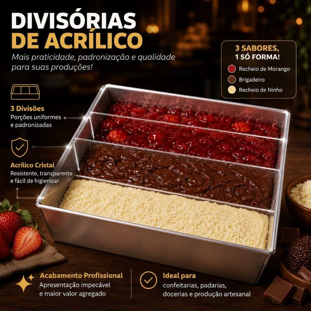 Divisória de Acrílico para Montagem de Bolos 30x10cm festival de fatias slice cakes Forma com Frente Removível