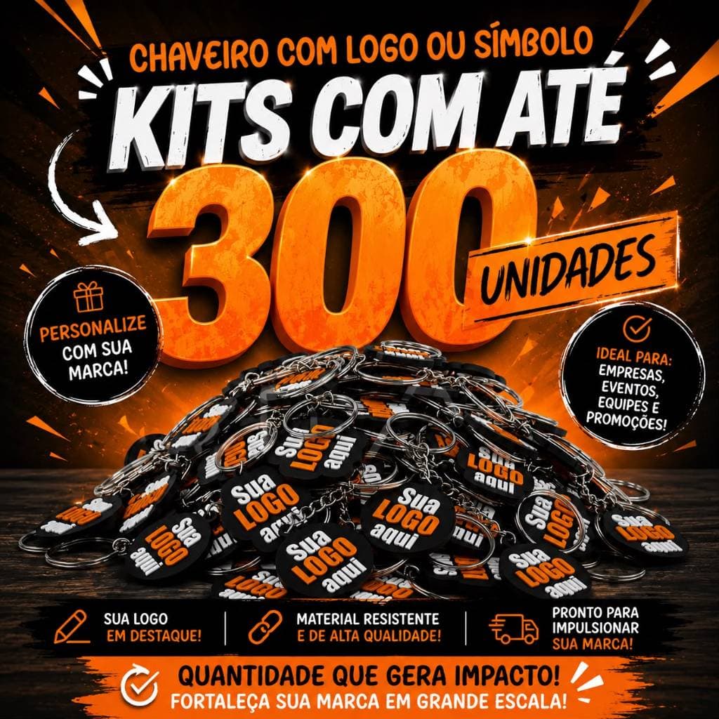 Kit 100, 200 ou 300 Chaveiros Personalizado com Logo Brinde Corporativo e Cartão Digital TAG NFC Opcional