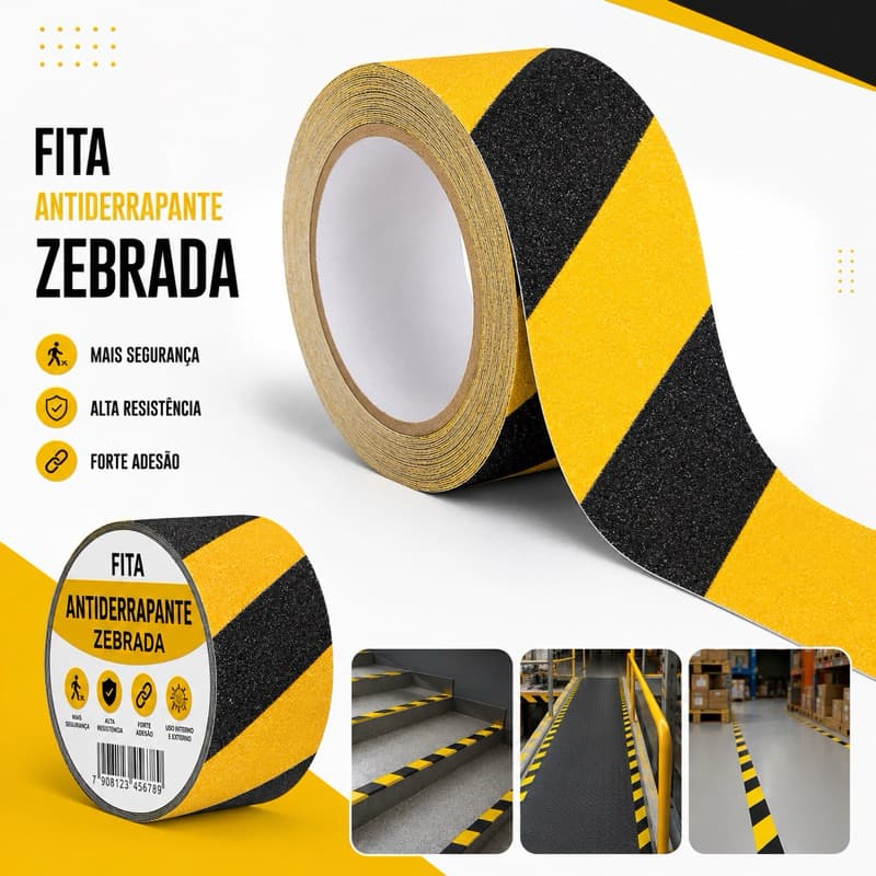 Fita Antiderrapante Zebrada 5m Evita Escorregões Alta Visibilidade Segurança Piso JD19
