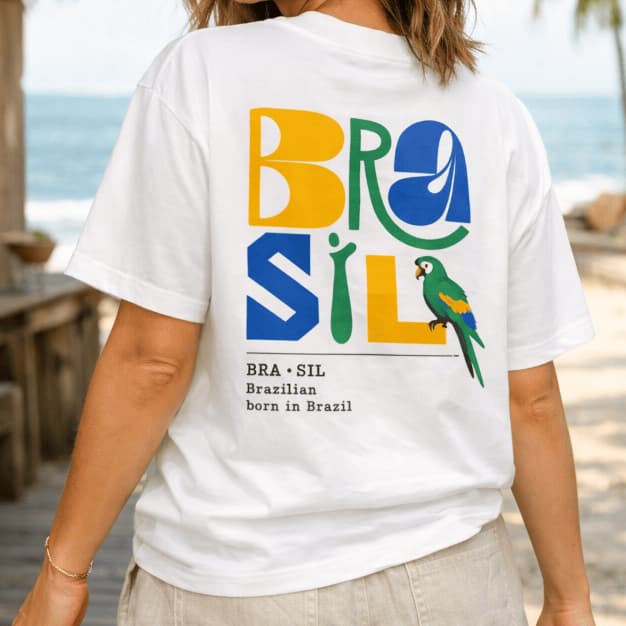 Camiseta Brasil Tropical Arara Unissex Algodão Premium Estampa Costas Casual Streetwear C0pa do mundo