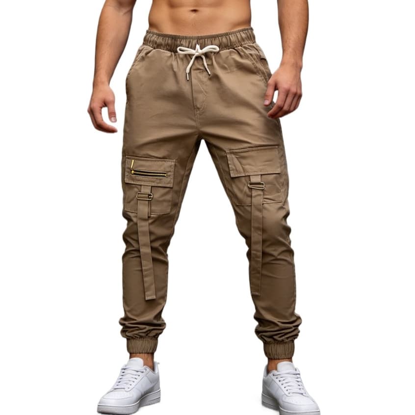 Calça Cargo Jogger  Zíper Moderna Cintura Elástica Confortável Sarja