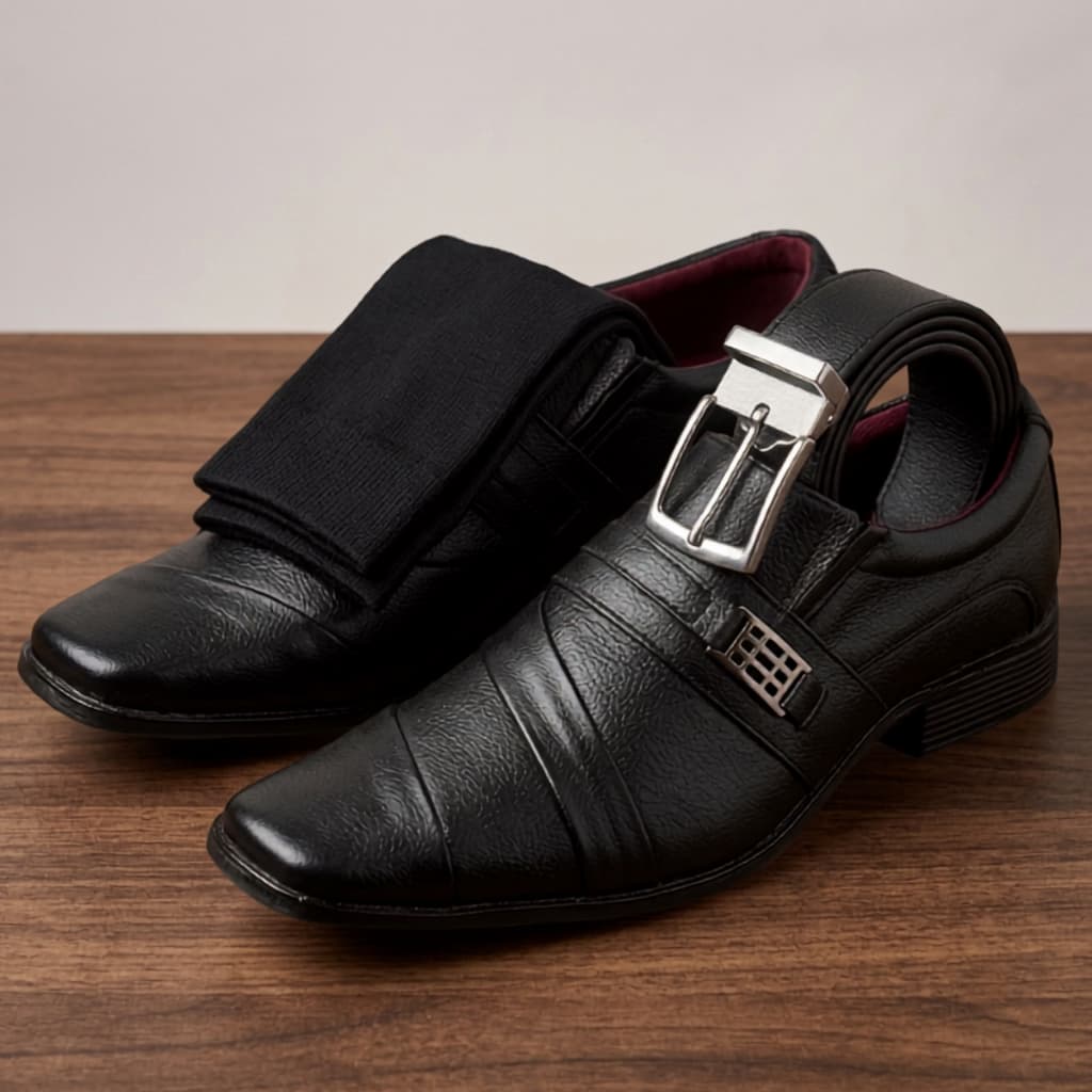 Kit Sapato Social Oxford Masculino De Couro Italiano + Cinto e Meia Social Pronta Entrega
