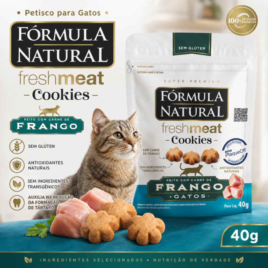 Petisco Para Gatos Fórmula Natural Freshmeat Cookies Frango 40g Gatos Adultos Sem Glúten