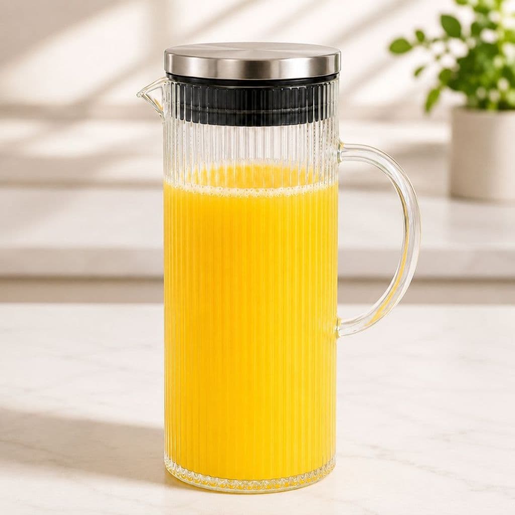 Jarra De Vidro Marine 1,4L Tampa Inox Borossilicato Água Suco Chá Geladeira Mesa Posta
