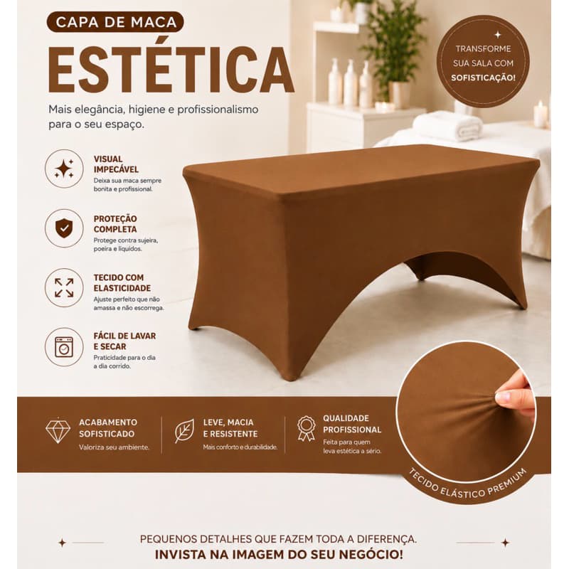 Capa legging para maca estética fixa/maleta/portátil MARROM tecido Suplex grosso sem transparência