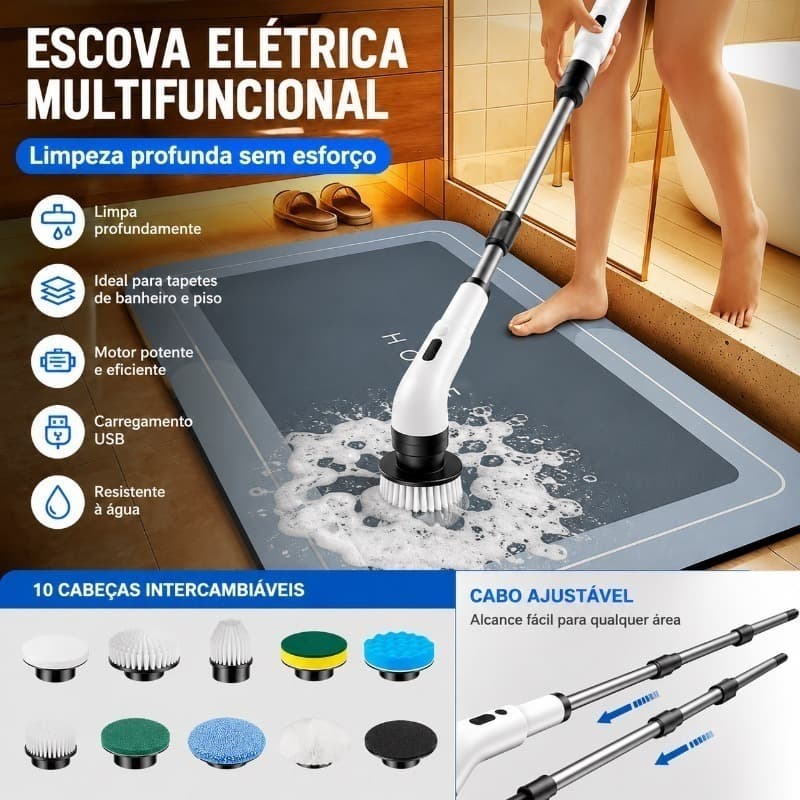 Escova Elétrica Multifuncional USB para Banheiro, Cozinha, Piso e Tapete - Limpeza Profunda Sem Esforço