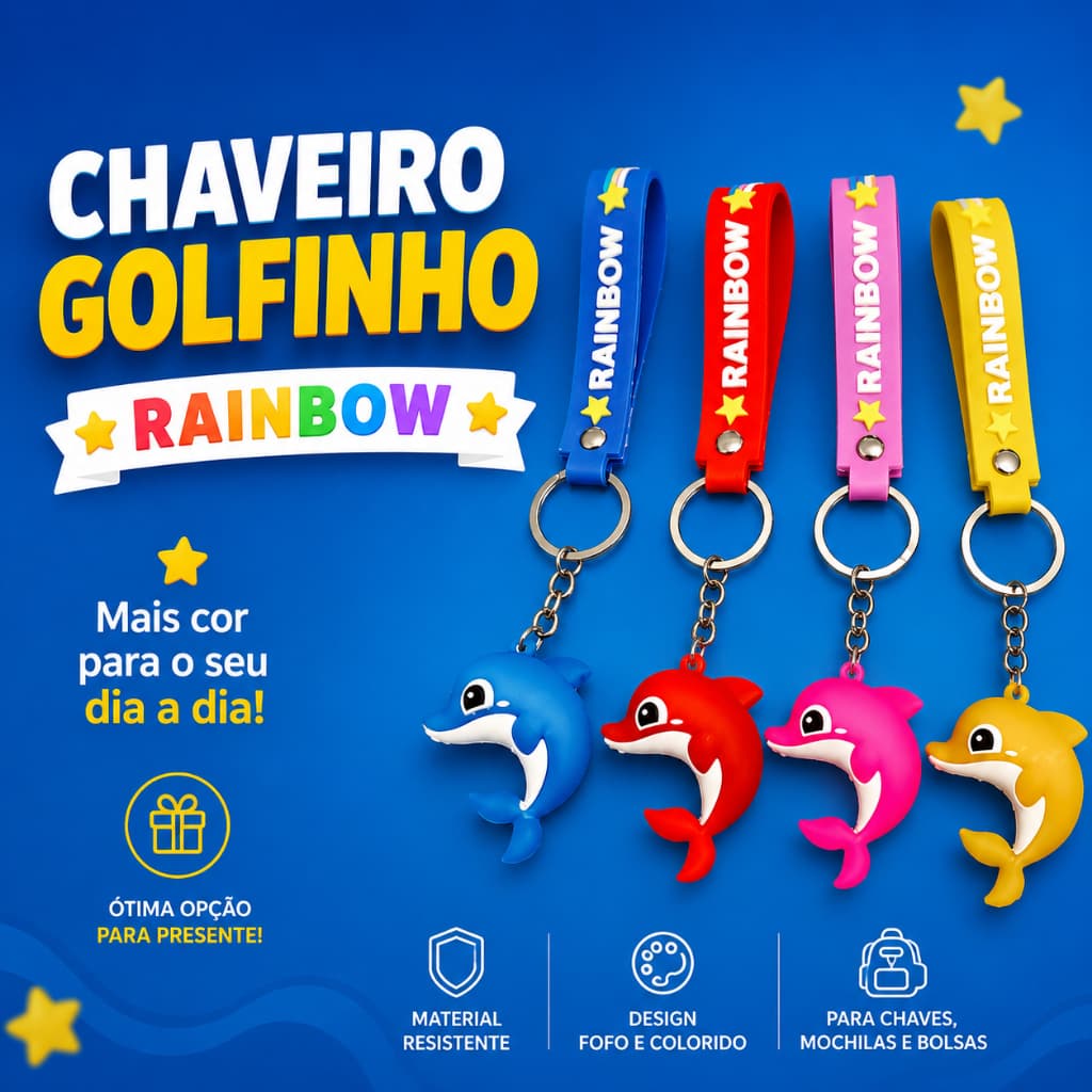 Chaveiro Golfinho Fofo Criativo Com Alça De Silicone Para Mochila E Bolsa Infantil