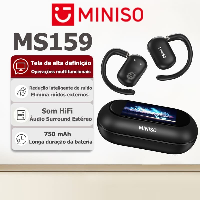 Fone Bluetooth MINISO MS159, tela multifuncional de alta definição, som HiFi, fone sem fio e bateria de 750mAh com auton