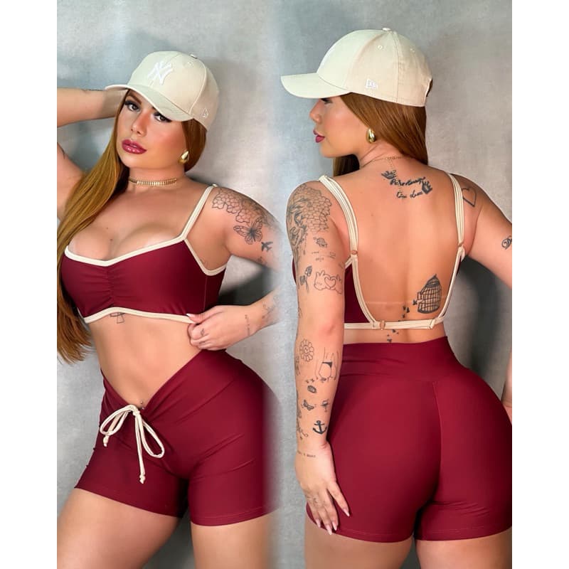 Conjunto Cross Short com Cordinha e Top Cross Costa Nua Gringa Moda fitness Tiktok