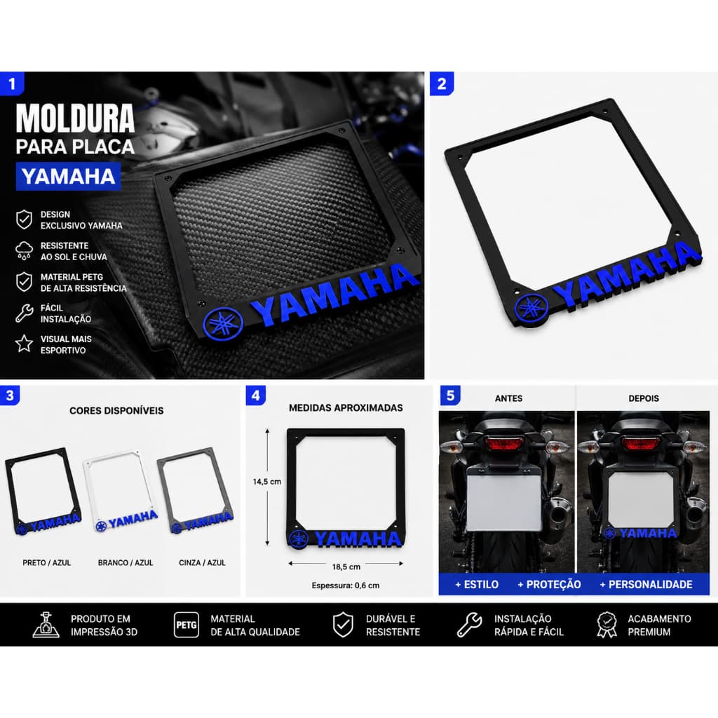 Moldura Decorativa para Placa de Moto Yamaha | Acessório em PETG | Estilo Esportivo