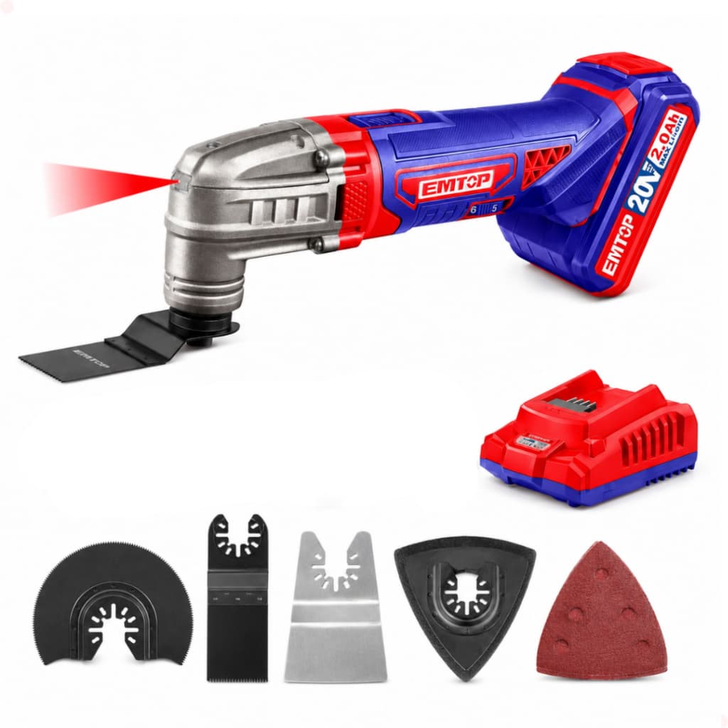 Lixadeira Multifunção Oscilante 20V Com 1 Bateria de 2 AH e Carregador Emtop