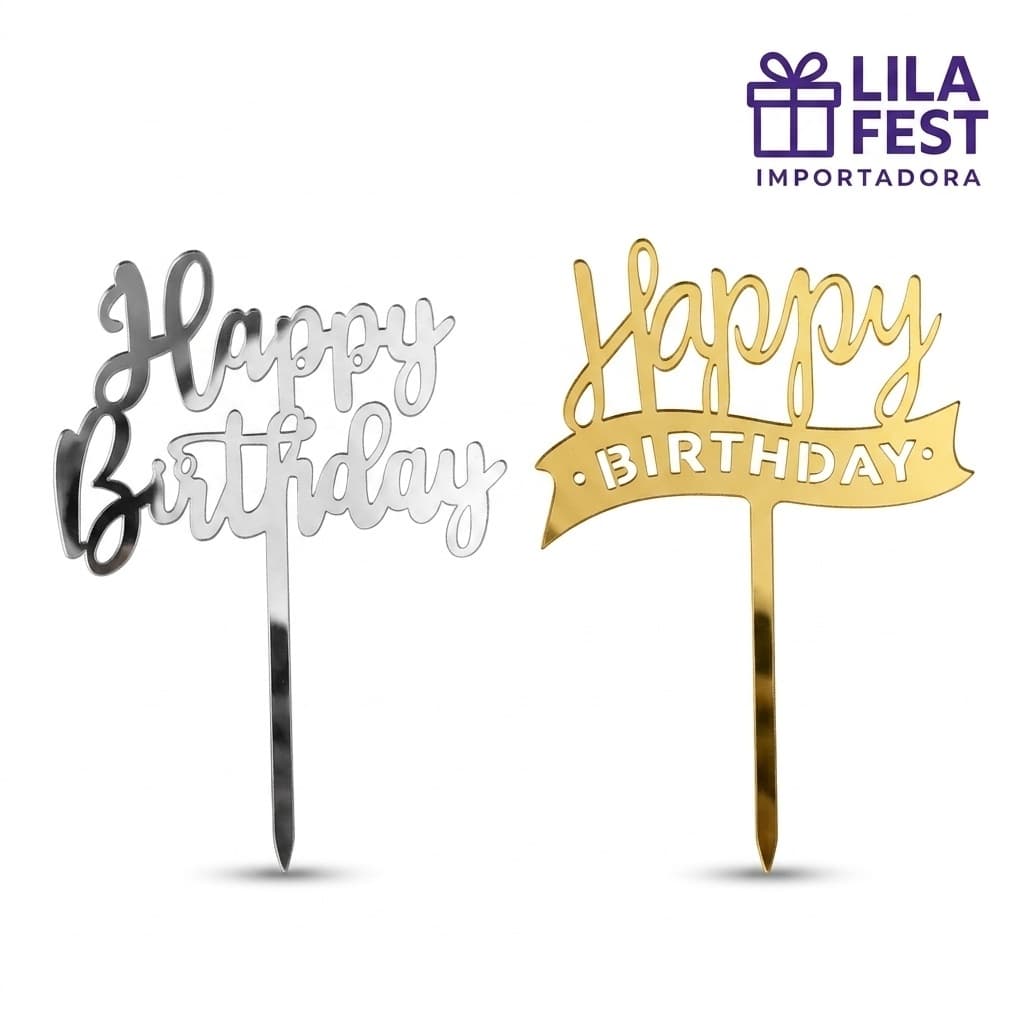 10 a 40 Unid Topo de Bolo Acrílico 17cm Decoração Festa Aniversário Sortido Bolo Parabéns