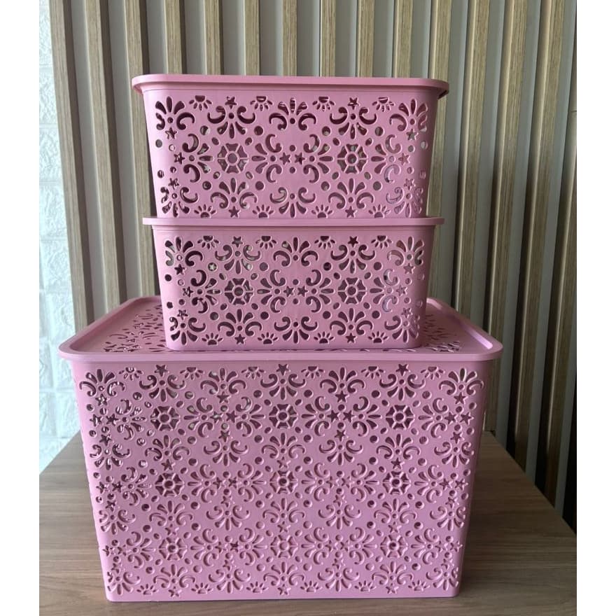 Kit 3 Caixas Organizadoras ROSA Oriental com tampa-  16 LITROS, 3,5LITOS E 3,5LITROS – Organizadora- Multiuso- Verde