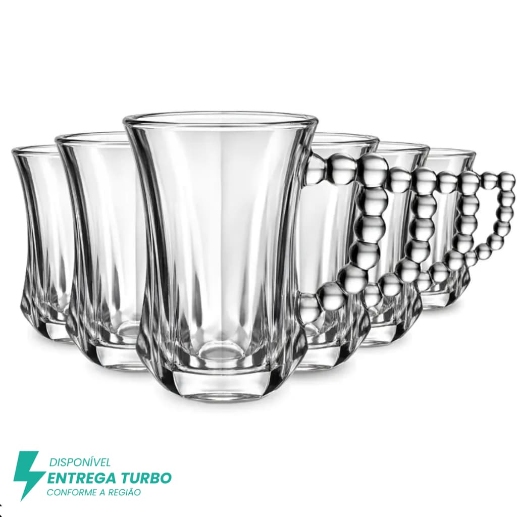 Conjunto De Xícaras Em Vidro 6 Peças Com Alça De Bolinhas Para Café E Chá Elegante