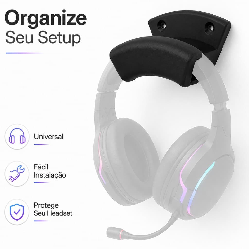 Suporte Para Headset Gamer De Parede Universal Organizador Para Fone De Ouvido Headphone Fácil Instalação