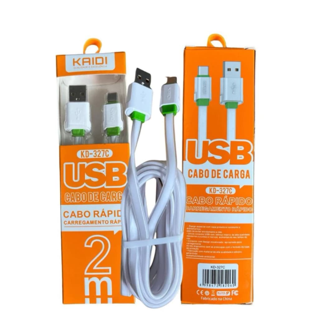 Cabos Tipo C Kaidi 1-2 -3 Metro 3 opcoes de tamanhos alta qualidade  Carregamento Rápido Compatível c/ Android e Samsung