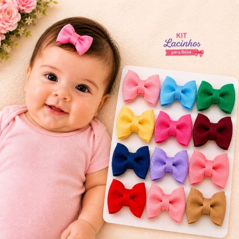kit 5 Lacinhos infantis no velcro para bebê