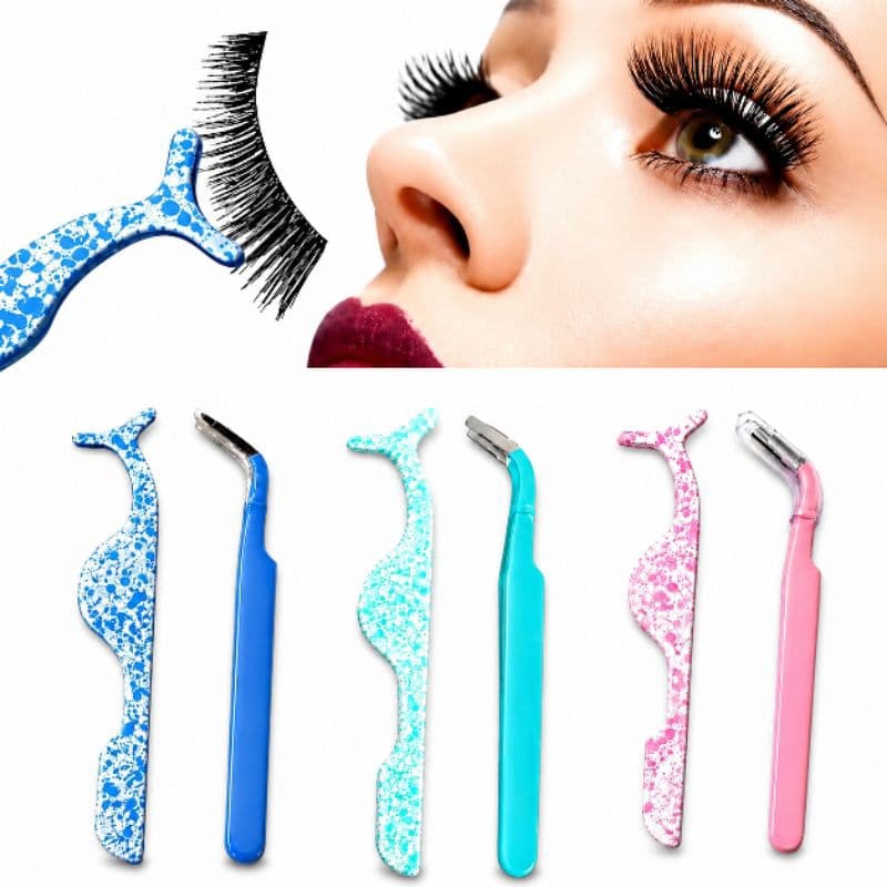 Kit Aplicador Cílios Postiços + Pinça Curva Inox Maquiagem Profissional Fácil Aplicação Antiderrapante