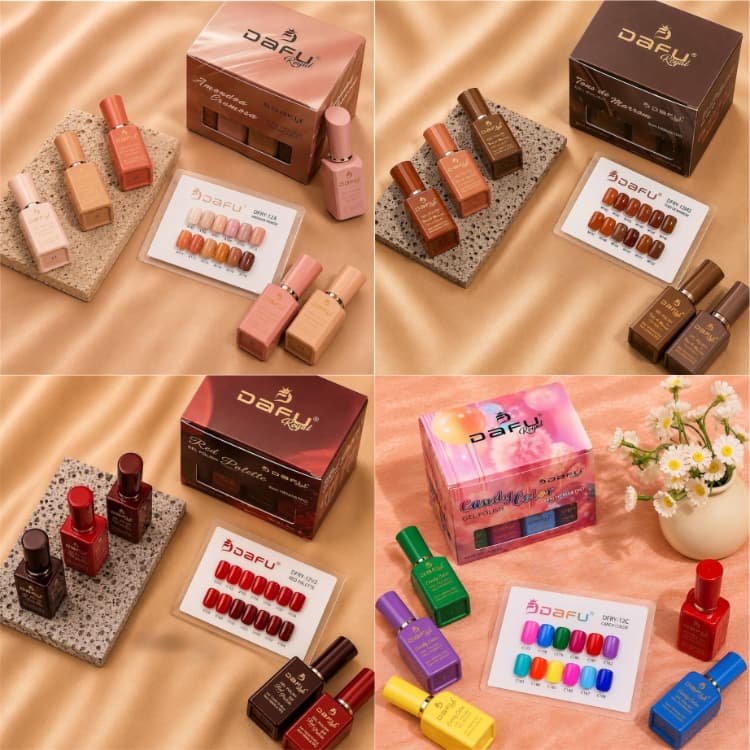 Kit 12 Esmaltes Gel Dafu Tons Marrons Terrosos Vermelhos Vinhos Led/UV Unhas SEM TPO 12 Cores 10ml