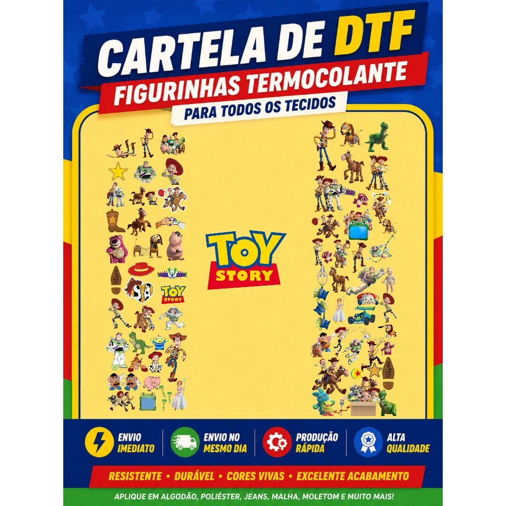 Cartela Termocolante Toy Story | Patch para Camiseta | Envio Imediato