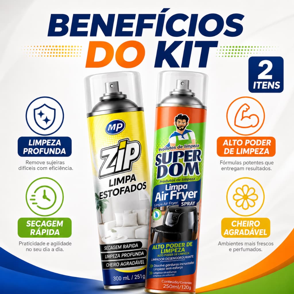 Kit Limpeza Pesada Limpa Estofados A Seco Desengordurante Air Fryer Cozinha Sofá