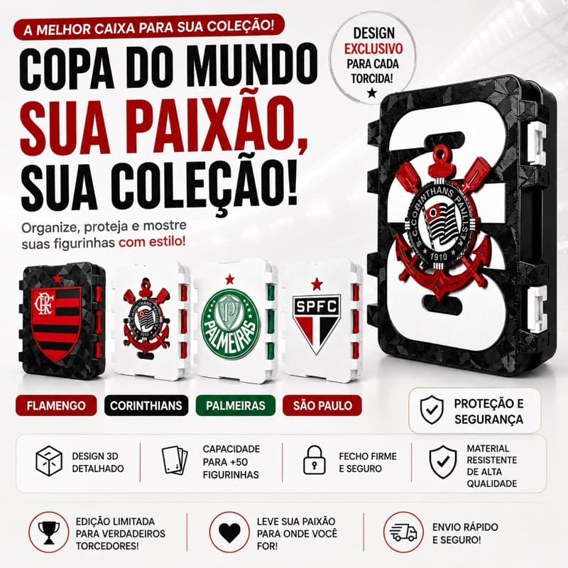 Porta Figurinha Copa Futebol Cabem +50 Figurinhas | Organizador Compacto e Seguro Para Colecionadores