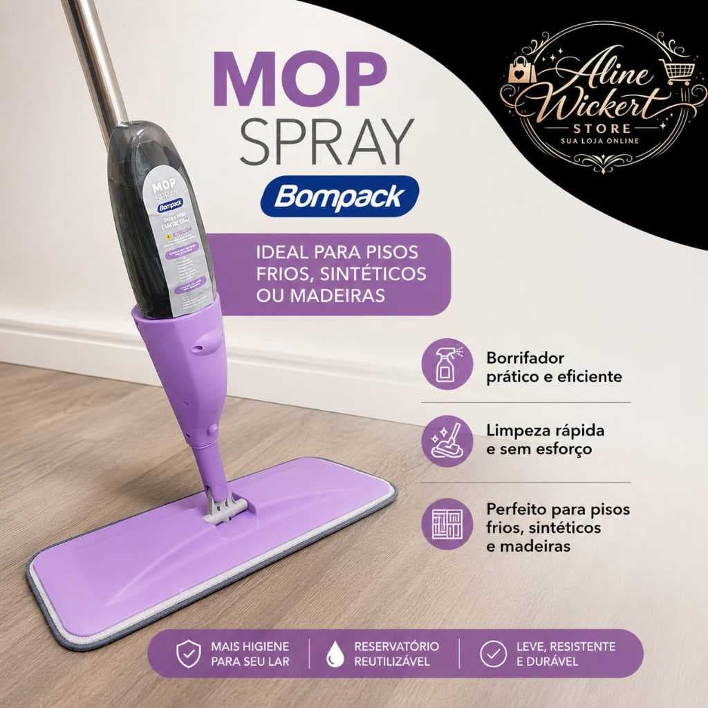 Mop Spray Microfibra Bompack Cabo Refil Reservatório 350ml Borrifador Esfregão Lavável todos T/pisos