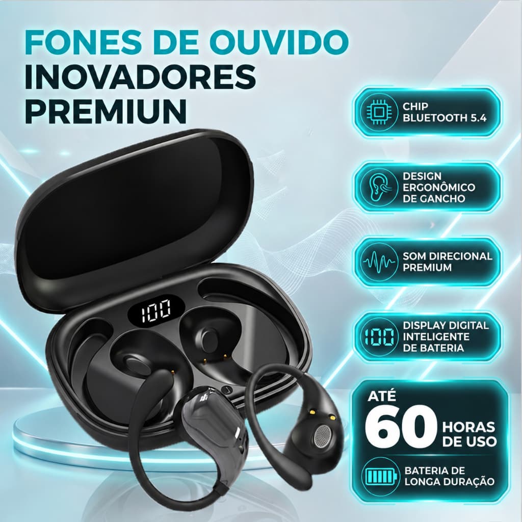 Q7 Fone Bluetooth Sem Fio com Gancho, Display Digital e Bateria Longa Duração