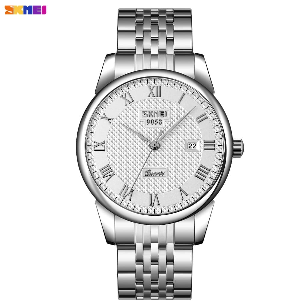 SKMEI 9058 Relógio de quartzo de luxo relógio de pulso masculino elegante para negócios em aço inoxidável