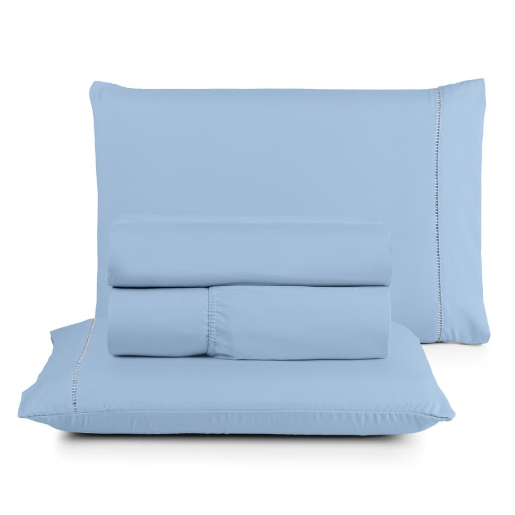 Lençol De Cama Queen 4pçs Micropercal 600 Fios Toque Acetinado E Fronhas Com Acabamento Em Ponto Palito