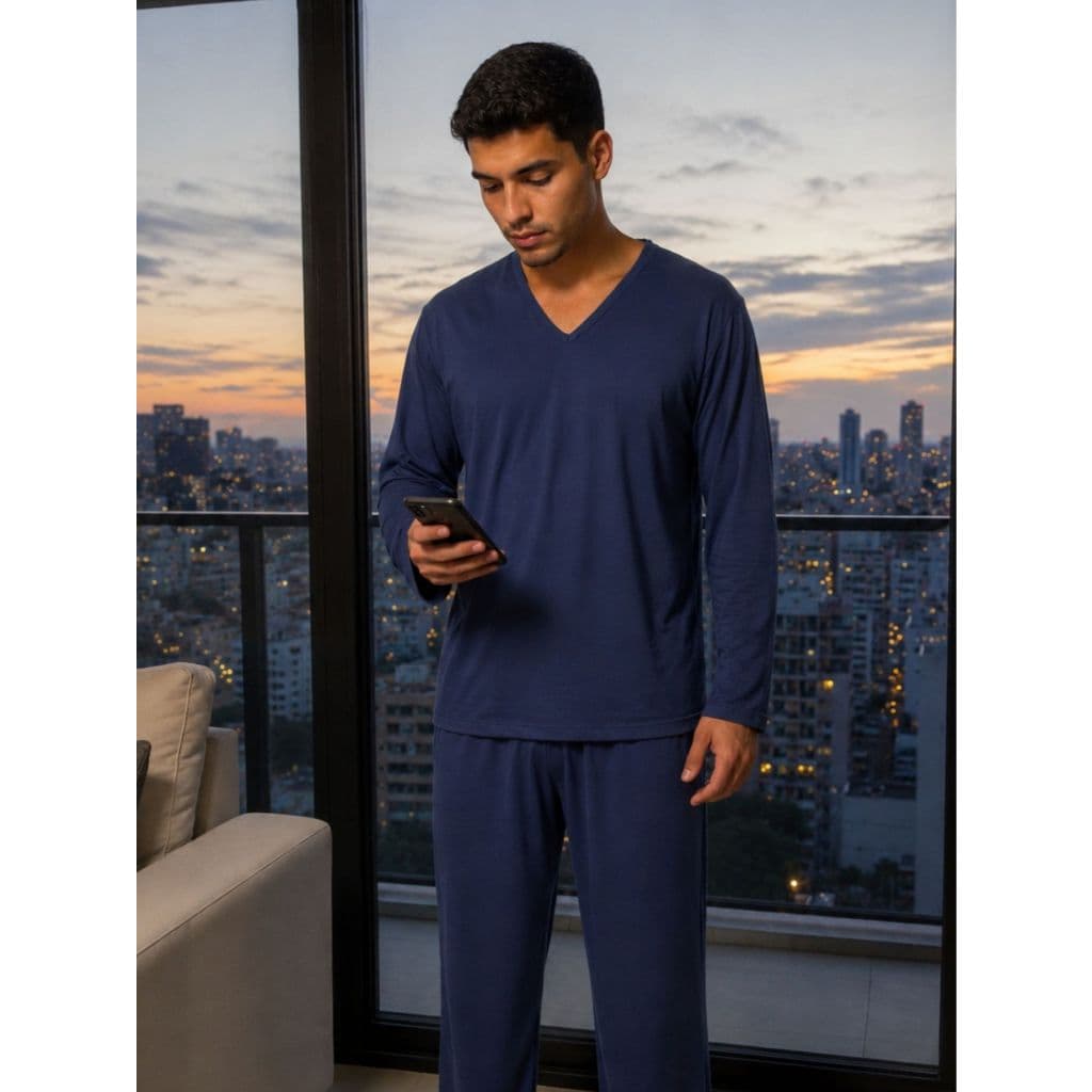 Pijama Masculino Longo Adulto Inverno Manga Longa Calça Comprida Frio Alex