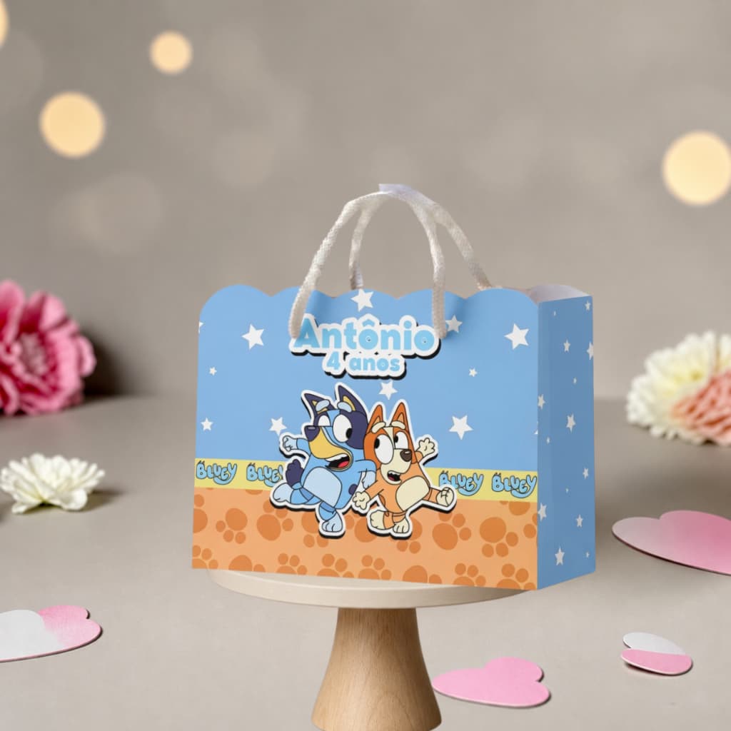 Sacolinha Personalizada Bluy sponja Pegue e Monte | Lembrancinha Festa Infantil