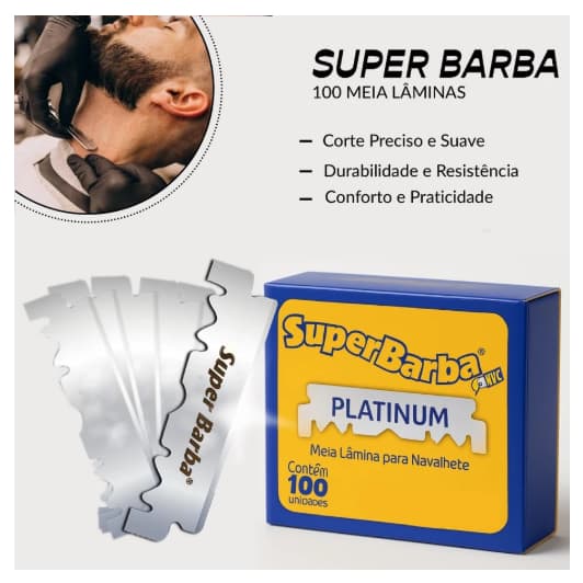 Lâmina De Barbear Super Barba Amarela PLATINUM Em Inox Com 100 Metades