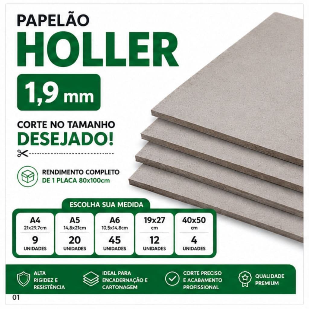 Papelão Holler 1,9mm A4/A5/A6/19X27/40x50 | Corte Sob Medida | Cartonagem, Caixas, Maquetes e Artesanato