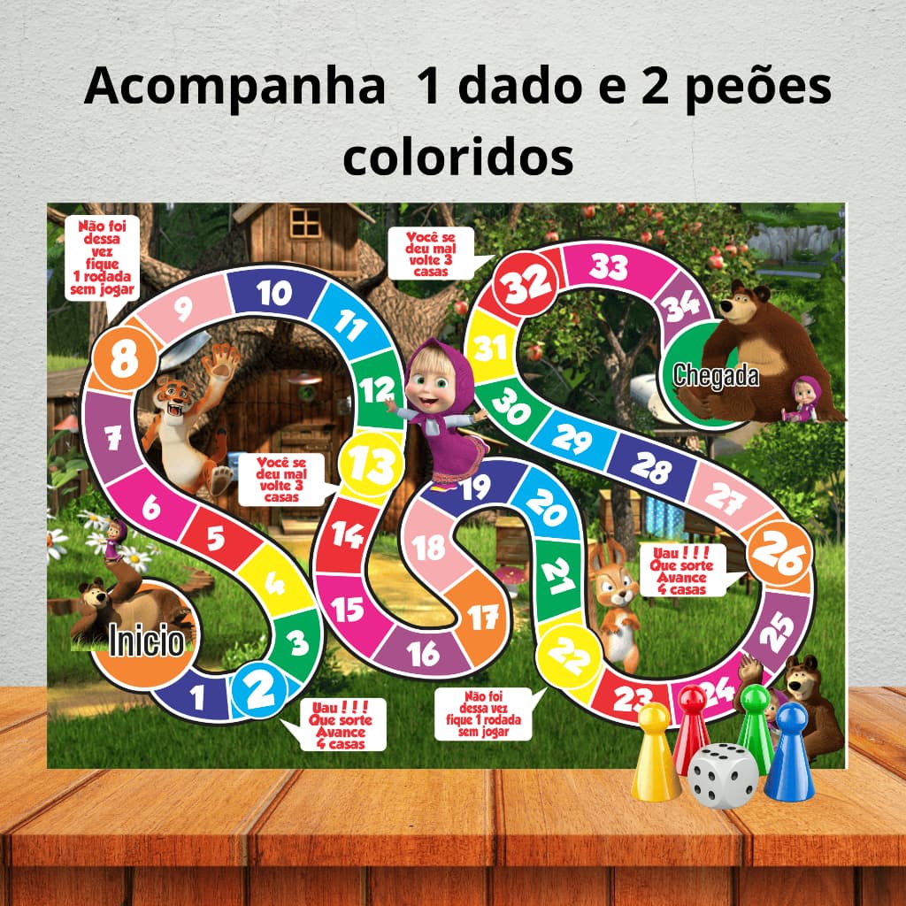 Jogo de tabuleiro para lembrancinha de aniversário/ kit festa/ personalizados - MASHA E O URSO