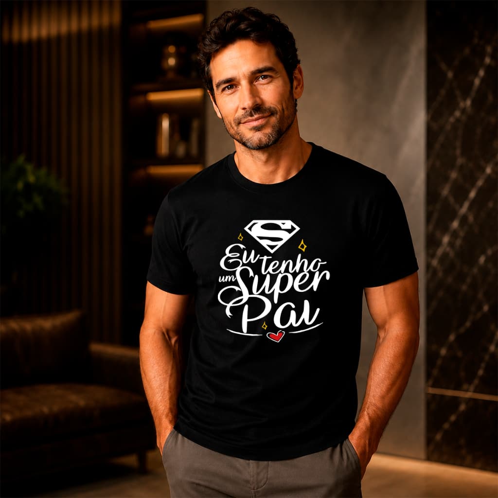 Camiseta Super Pai Dia dos Pais Paizão Héroi Reforço Ombro a Ombro 100% Algodão