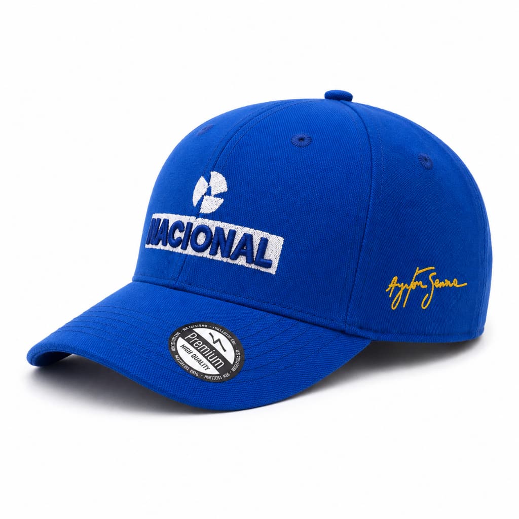 Boné Ayrton Senna Retrô Aba Curva Bordado Banco Nacional F1 Masculino Fitão Ajustavel